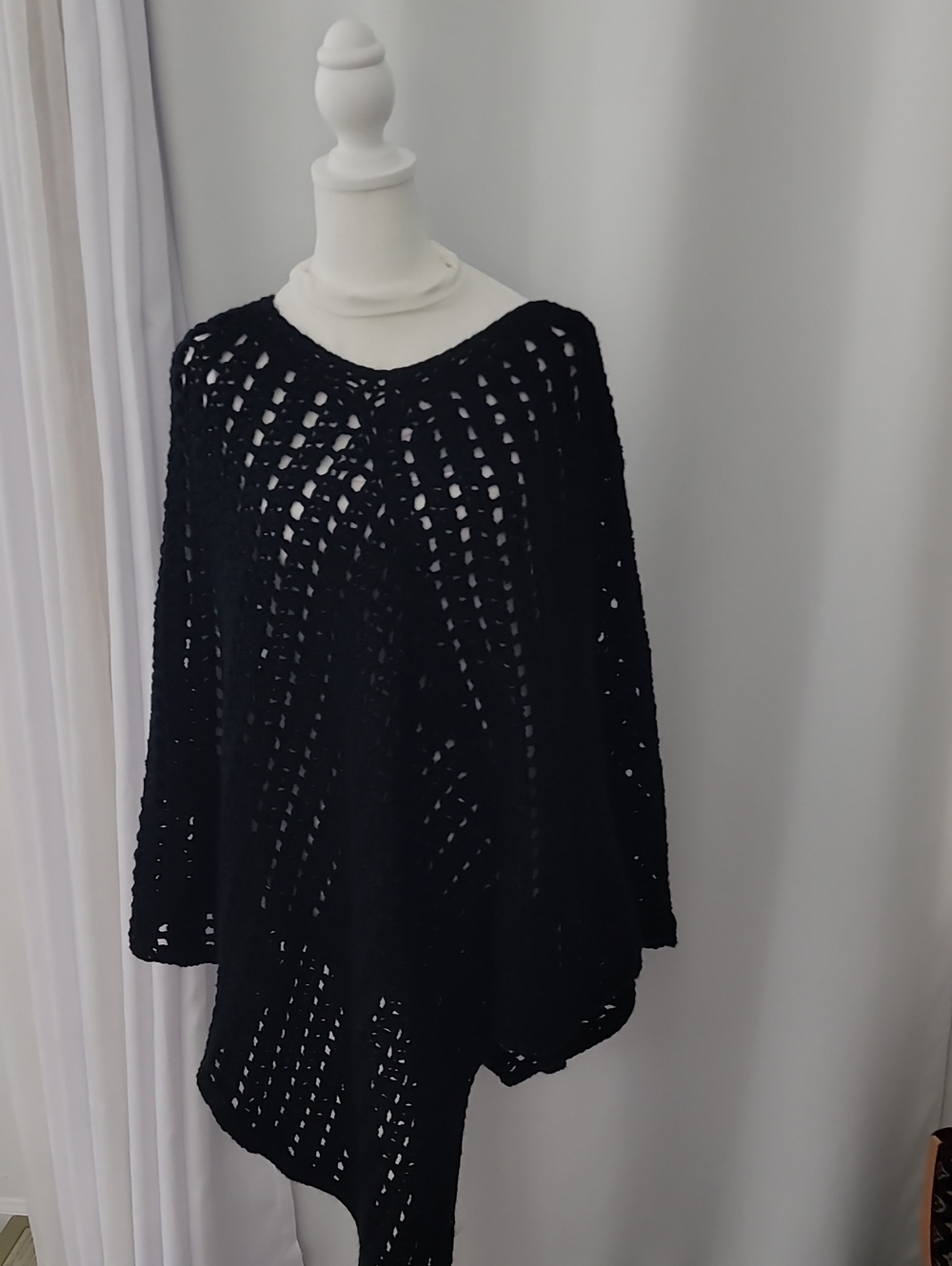Source Unknown Black Crochet Swim Cover-Up Poncho